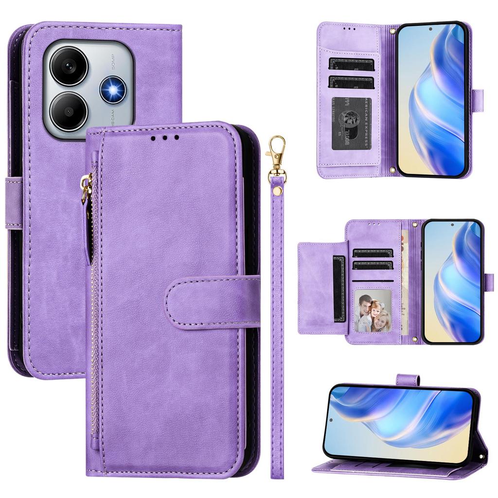 For Xiaomi Redmi Note 14 5G Case Zipper Pocket Multiple Card Slots Leather Phone Cover