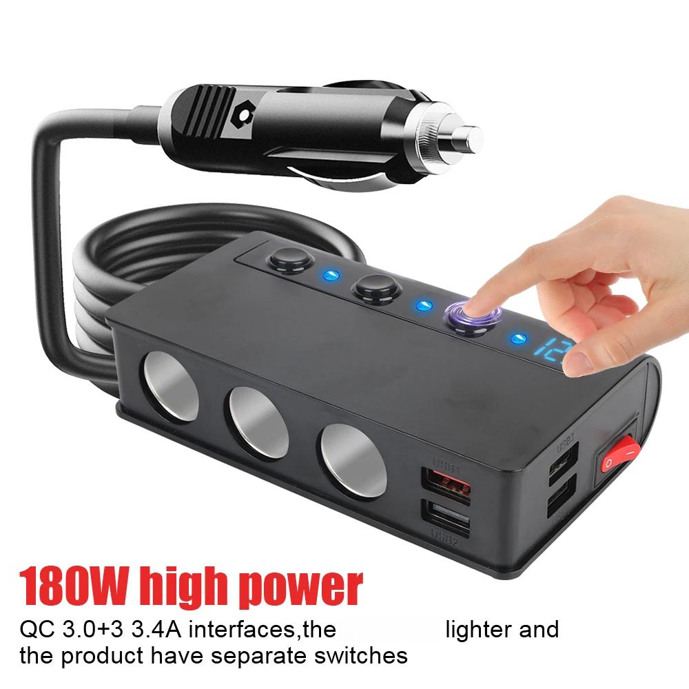 180W 4 Port USB Charging Socket Splitter Quick Charge 12V 24V for Phone IPad 3.0 Car Charger Adapter