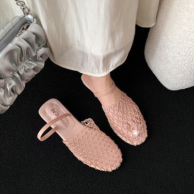 Comfortable | 2.5cm French Woven Hollow Mesh Bag Head Slippers Women's Summer Wear Mesh Lazy Hole Slippers