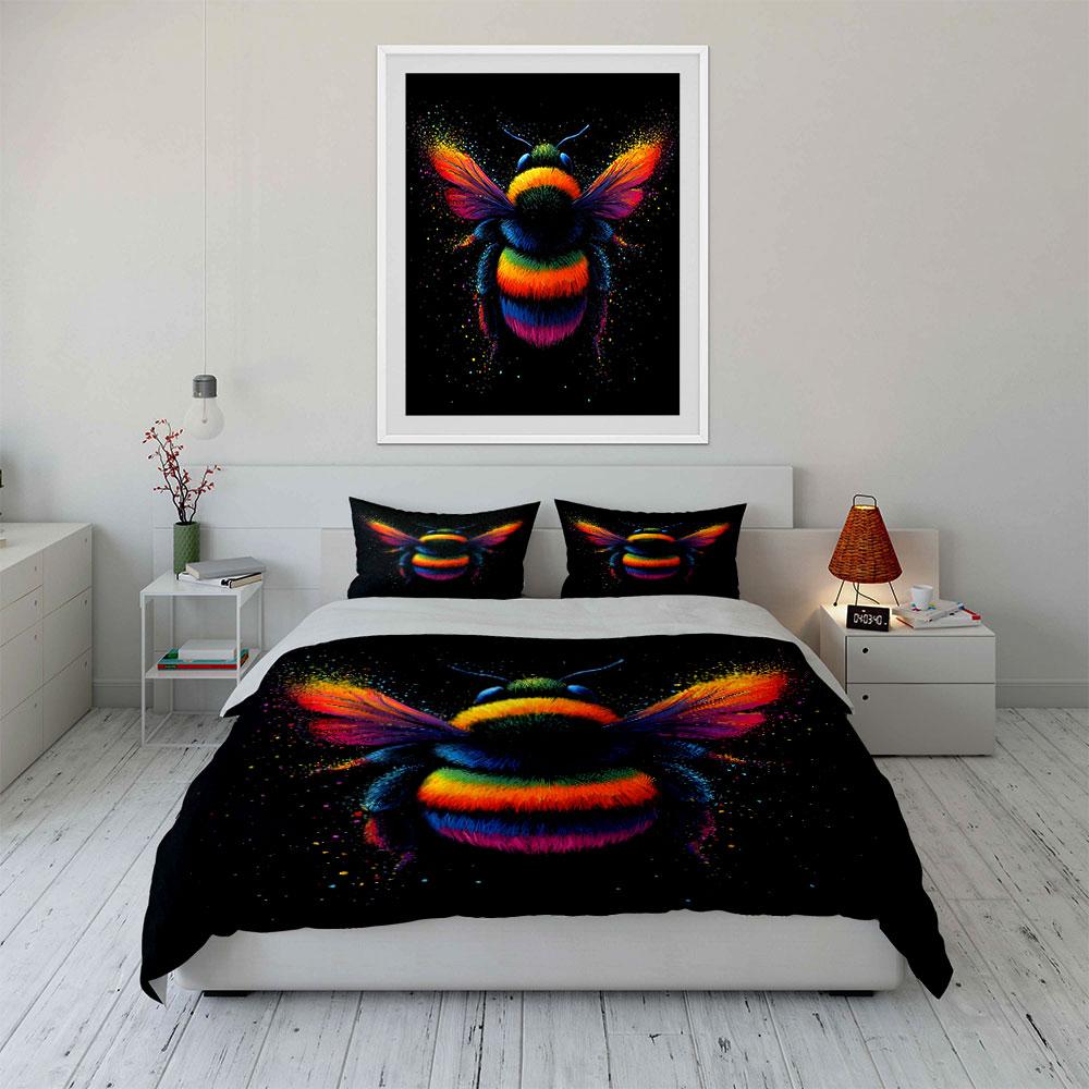 Colorful Rainbow Bee Design Bedding Duvet Cover Set (1*Duvet Cover 2*Pillowcases, Without Duvet Insert)