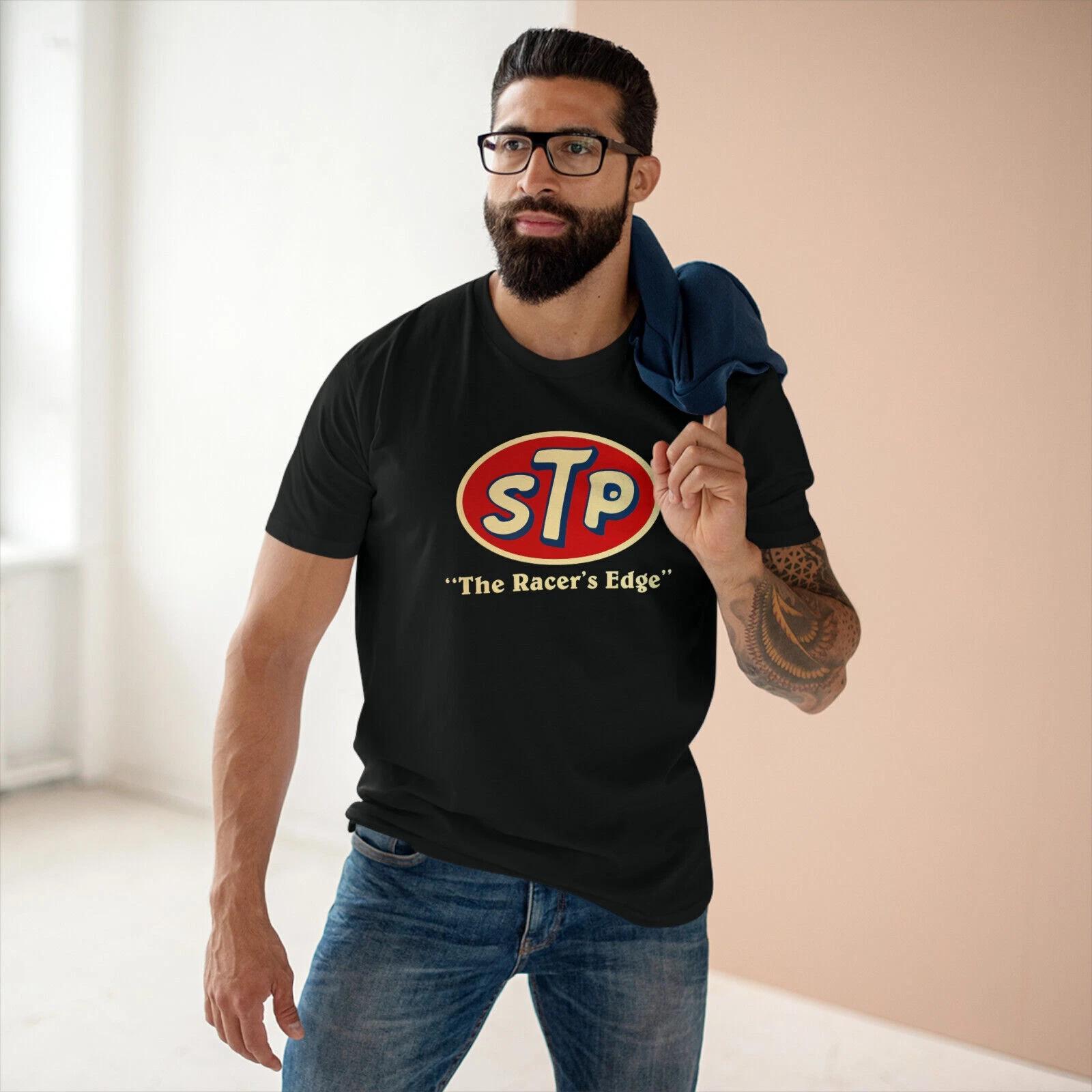STP Racing Team Oil Logo Men s Black T-shirt Size S to 3XL L