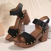 2025 Summer New Foreign Trade High-heeled Sandals Women's Shoes One-word with Fish Mouth Sandals Belt Buckle High-heeled Casual Sandals