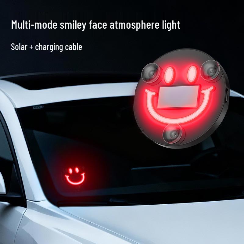 Smiley Face Triangle Solar Neon LED Light for Car Interior Atmosphere – Six Colors