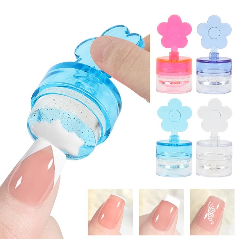 1 Set Flower Shape Nail Stamper Clear Silicone Head Manicure Scraper Transfer Templates Printing Kits Nail Art Stamping Plates