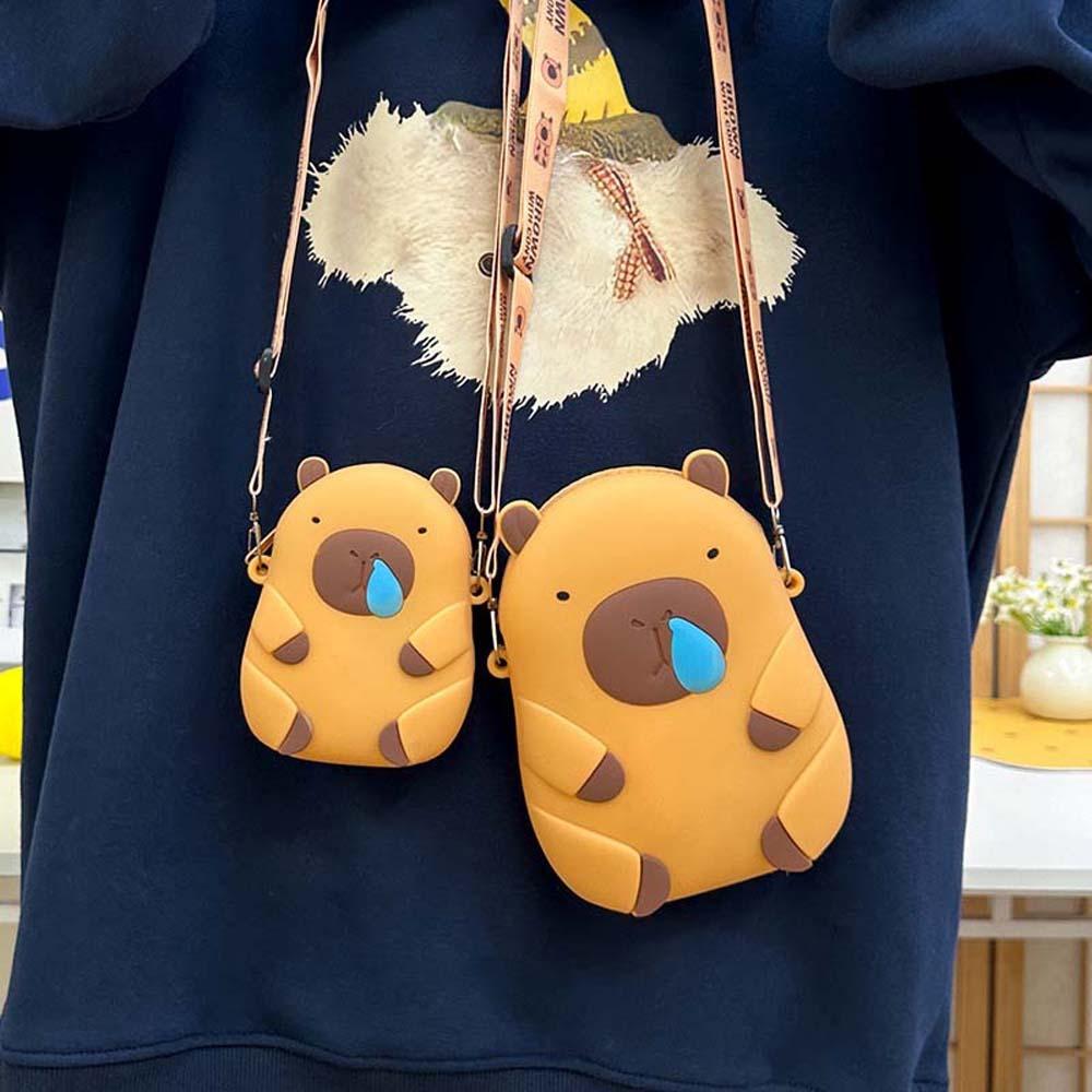 Kawaii Capybara Shoulder Bag Cartoon Phone Storage Pouch Crossbody Bag Silicone Doll Bag  Daily