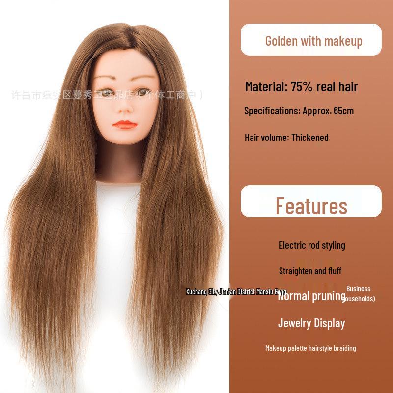Real Hair Mannequin Head for Hairdressing, Braiding, Updos, and Makeup Practice