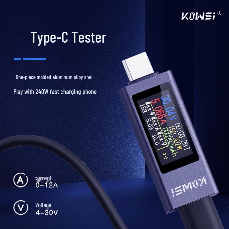 KWS-2302C Mobile Charger Tester 12A High-Current PD DC Voltmeter Power Meter