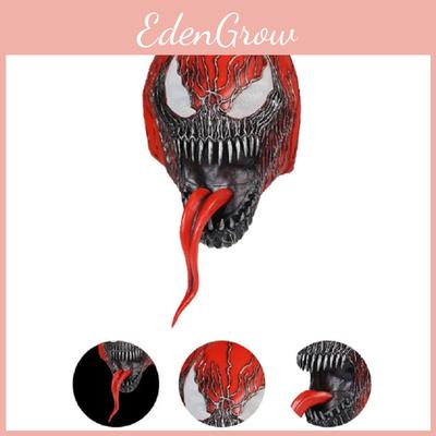 Volledig rood Venom Spider-Man cosplaymasker voor volwassenen, comfortabele latex hoofdbedekking.