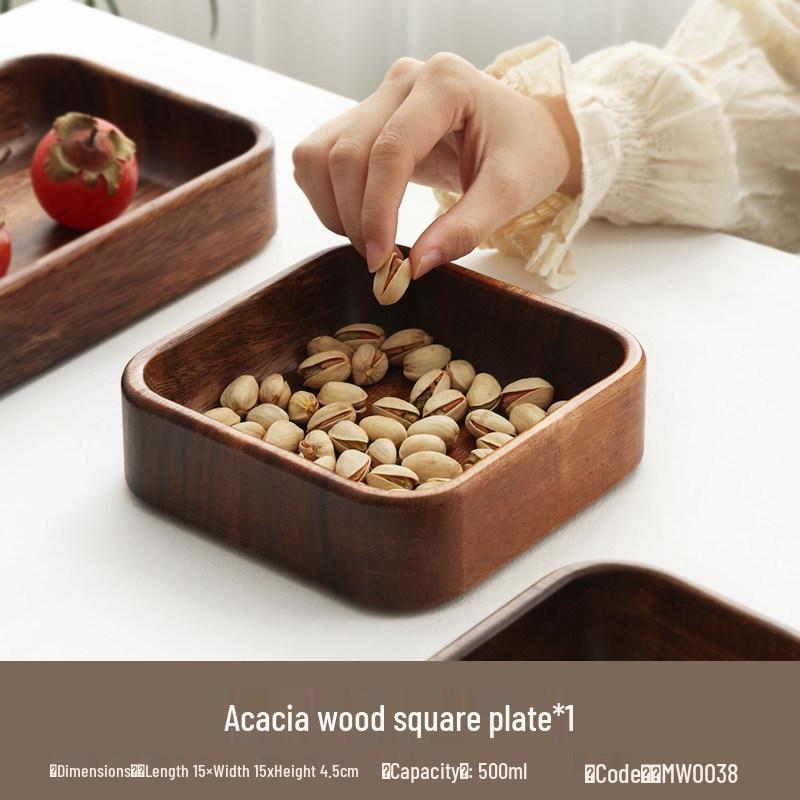 Luxury Black Walnut Tray: Rectangular Solid Wood for Home, Tea, & Water Cups, with Round Plate