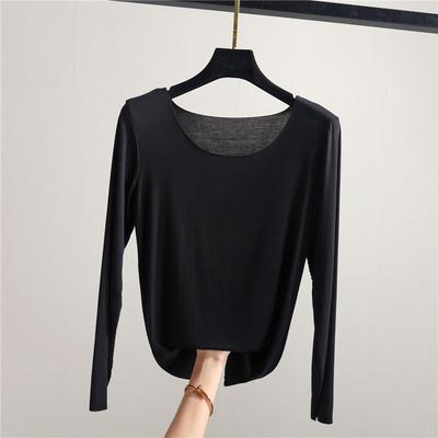 Modal Base Female Autumn Winter Without Trace Long Sleeves with T -shirt Solid Thin Clothes Versatile Repair Round Neck Top