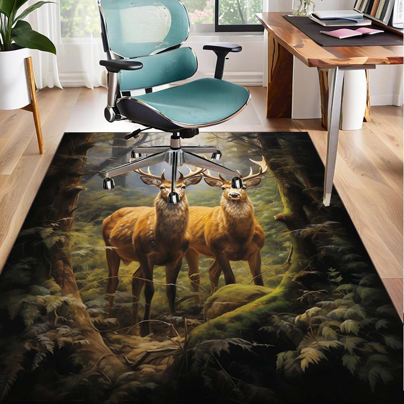 Deer With Floral Crown Office Rug Chair Mat, Entryway Carpet, Suitable for Front Door, Bedroom, Living Room, Desk, Holiday Gift