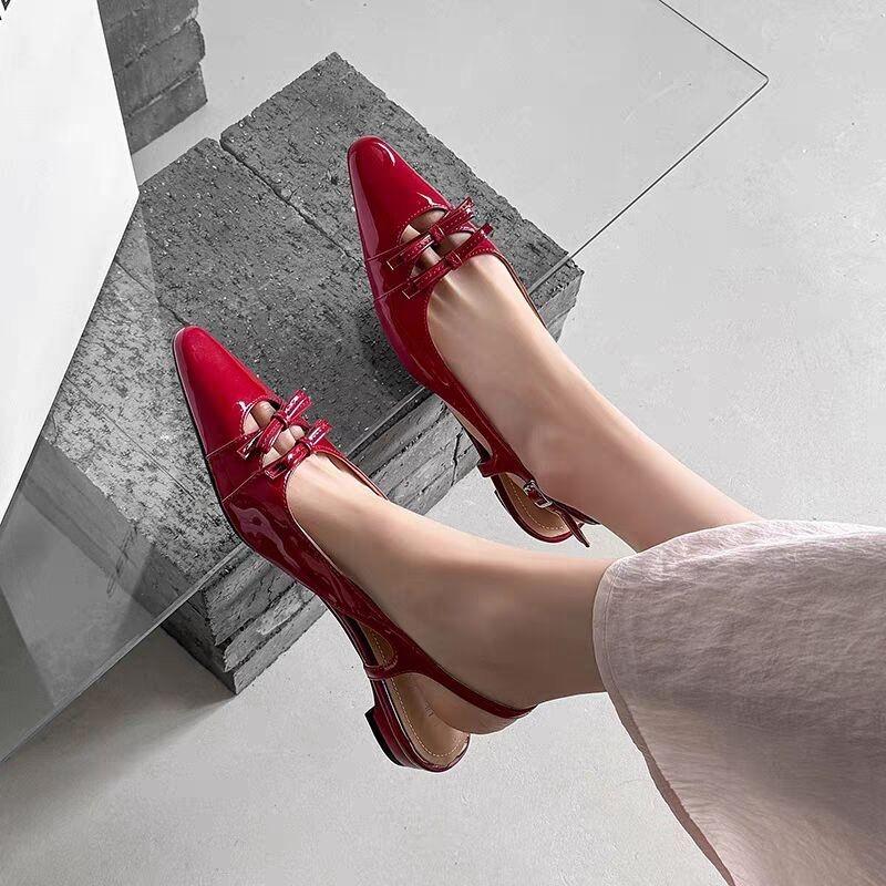 Fashion New Style Women's Designer Cover Toe Women Sandals Fashion Butterfly-knot Dress Shoes Women's Low Heel Stripper Party Sandalias