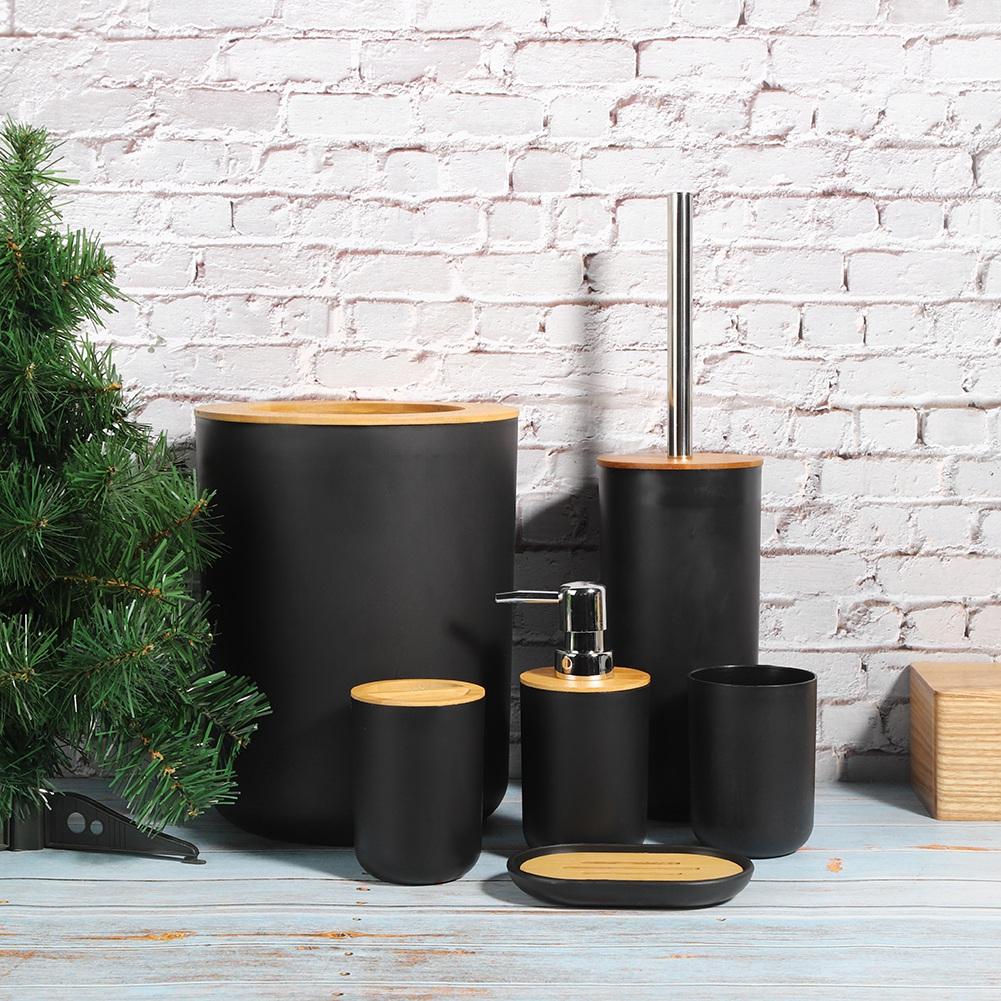 6-teiliges/Set Haushalts-Badezimmer Seifenschale Zahnbürstenhalter Spülbecher Lotionflasche Zubehör-Set Schwarz