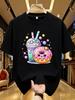 Wzm104129milk Tea Donut Print Plus Size Unisexs Round Neck Summer Casual Short Sleeved Street Fashion Versatile Tshirt