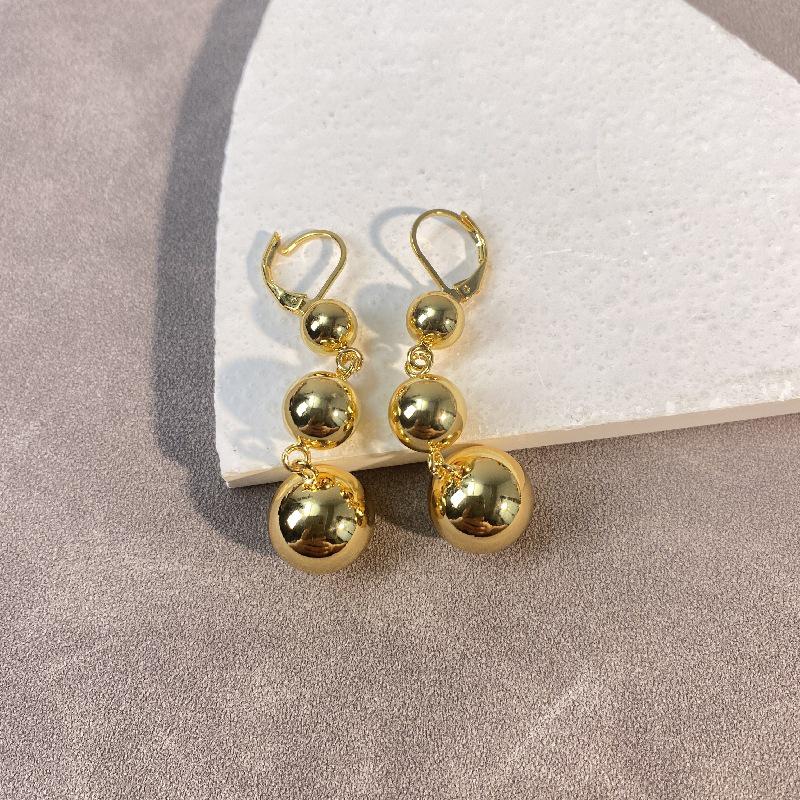 Měděné náušnice s kuličkovými puzetami: Pozlaceno, Nový korejský a západní streetový styl, Extra velké pro ženy