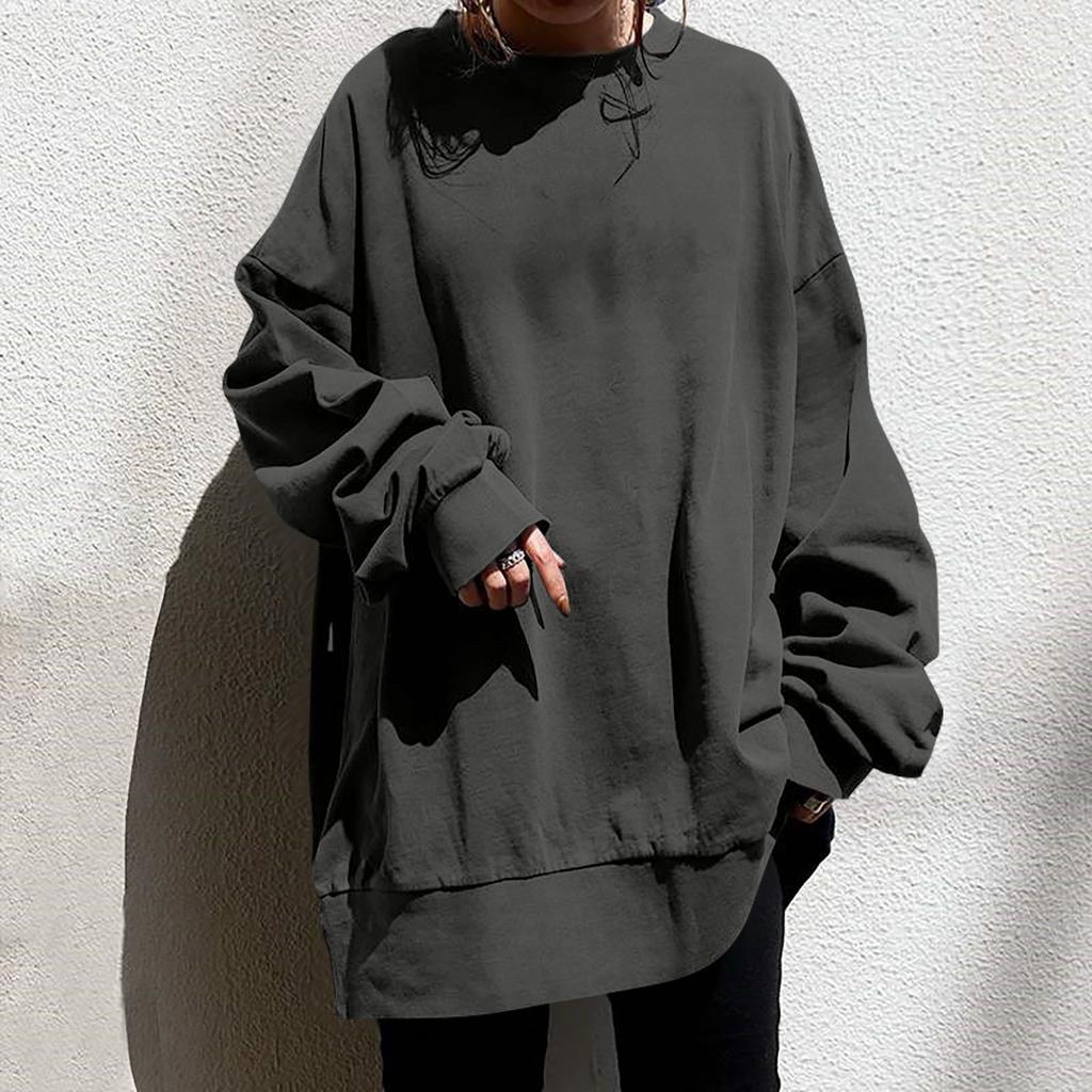 Femei moda casual guler rotund mânecă lungă culoare solidă hanorac lung