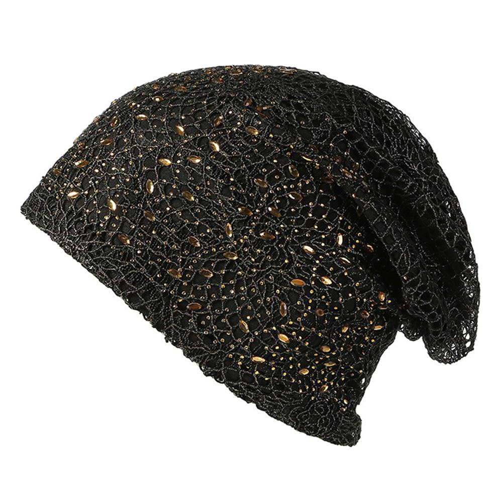 Women Delicate Hollow-out Double-layer Lace Cotton Hat Windproof Knitting Warm Cap