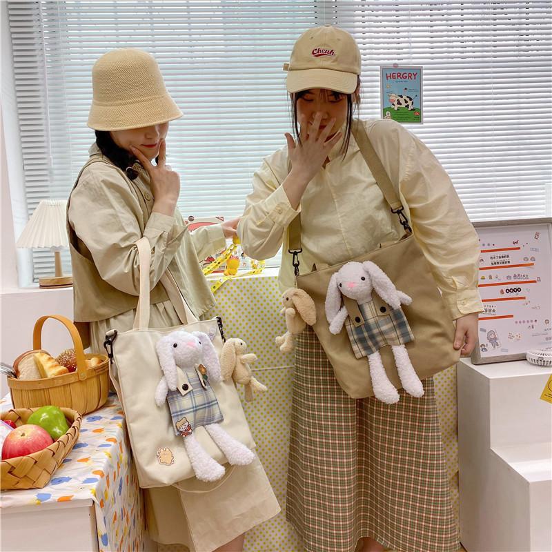 Broken color clearance canvas bag female Japanese cartoon rabbit female large bag student class bag large capacity tote bag