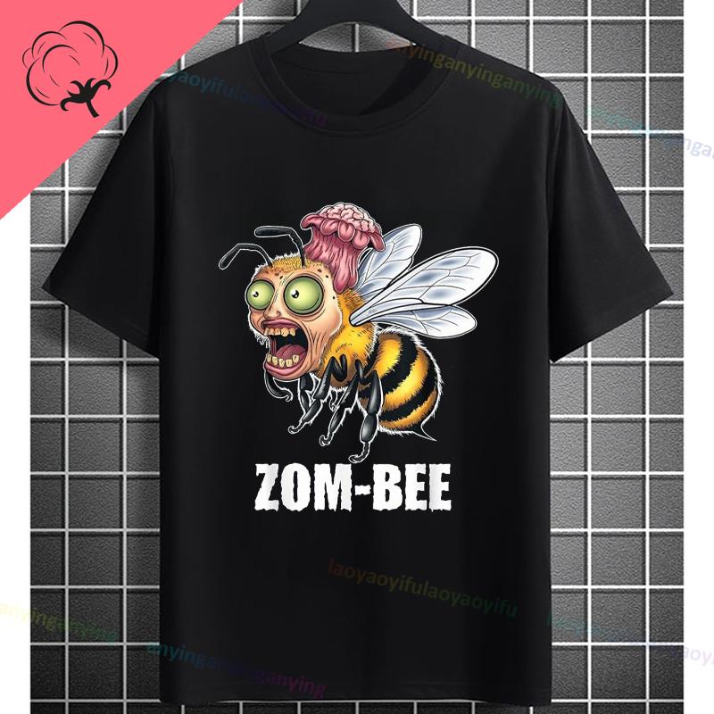 UnisexS Zombie Bee Apocalypse Graphic TShirt with Creepy Undead Horror Design Black Pure Cotton Shortsleeve Tee Outdoor Clothing