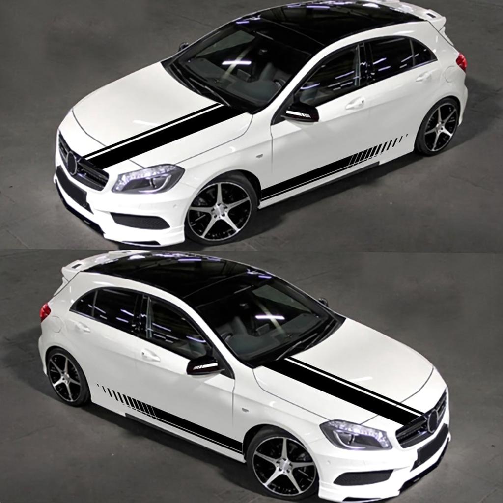 5 PCS Universal White Car Racing Body Side Stripe Skirt Roof Hood Decal Sticker for All Cars PVC Decal