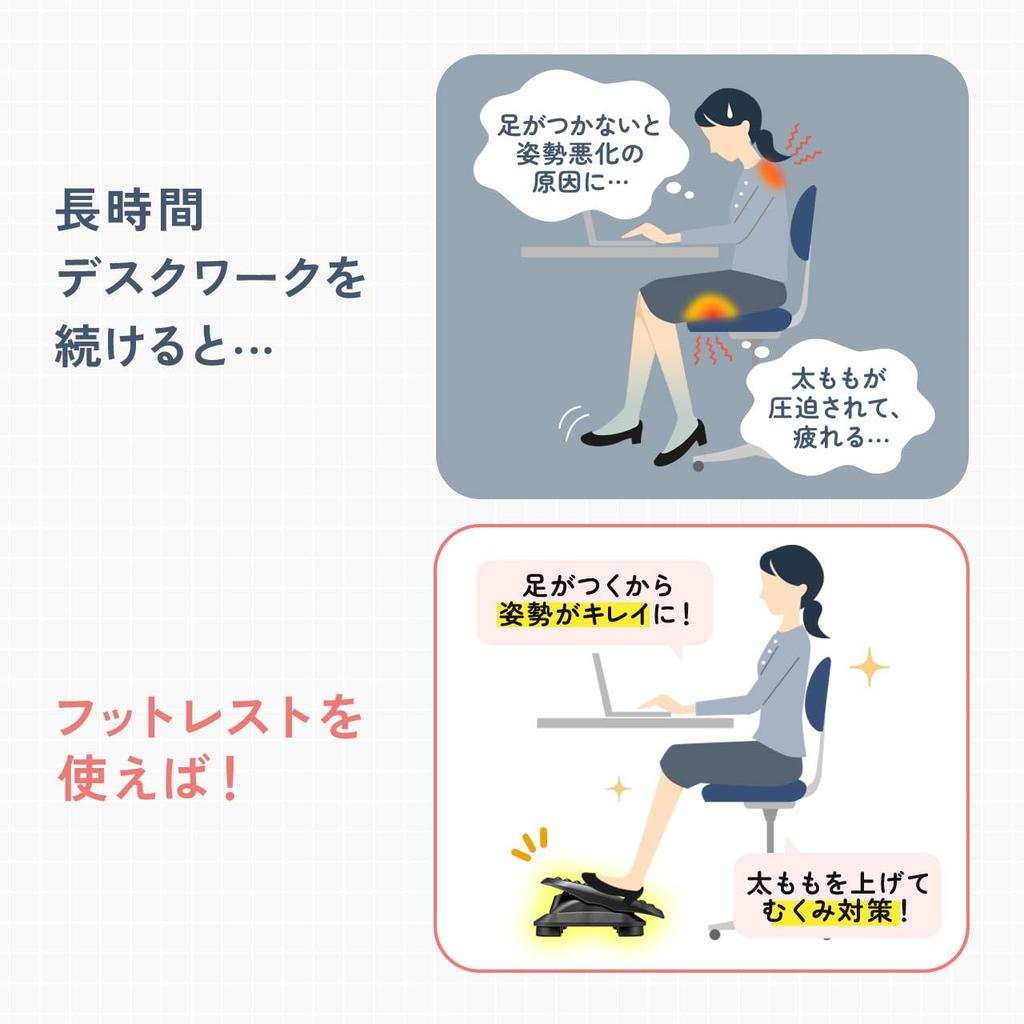 Sanwa Direct 20kg Weight Foot Rest for Desk Under-Desk Footrest, Height/Angle Adjustable, Capacity, Work, Pedal, Black, 100-FR036