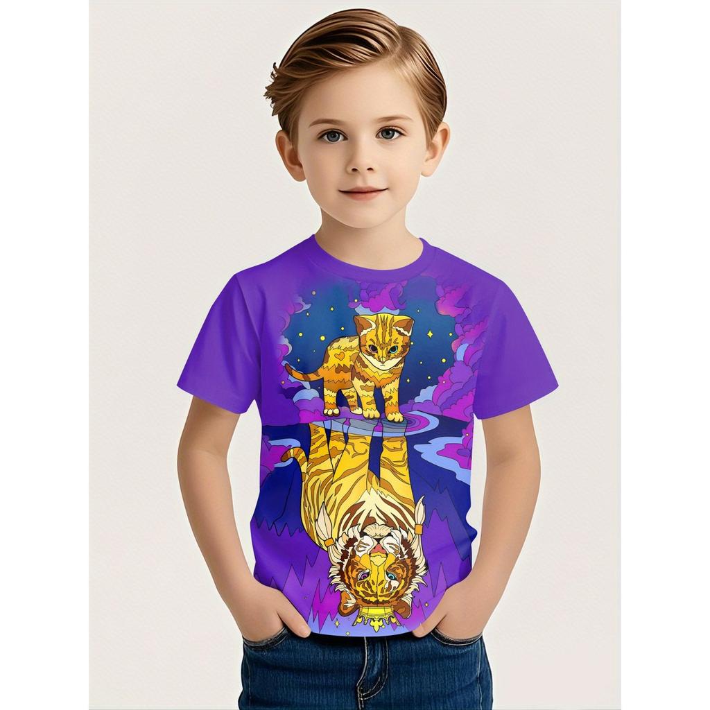 Summer Round Neck Cartoon Animal Pattern 3D Printed Top Fashionable Casual Short Sleeved Children's Boy T-shirts