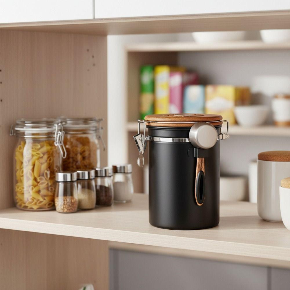 with Spoon Coffee Bean Vacuum Sealed Jar Airtight Tea Leaf Canister Coffee Bean Storage Box Nut