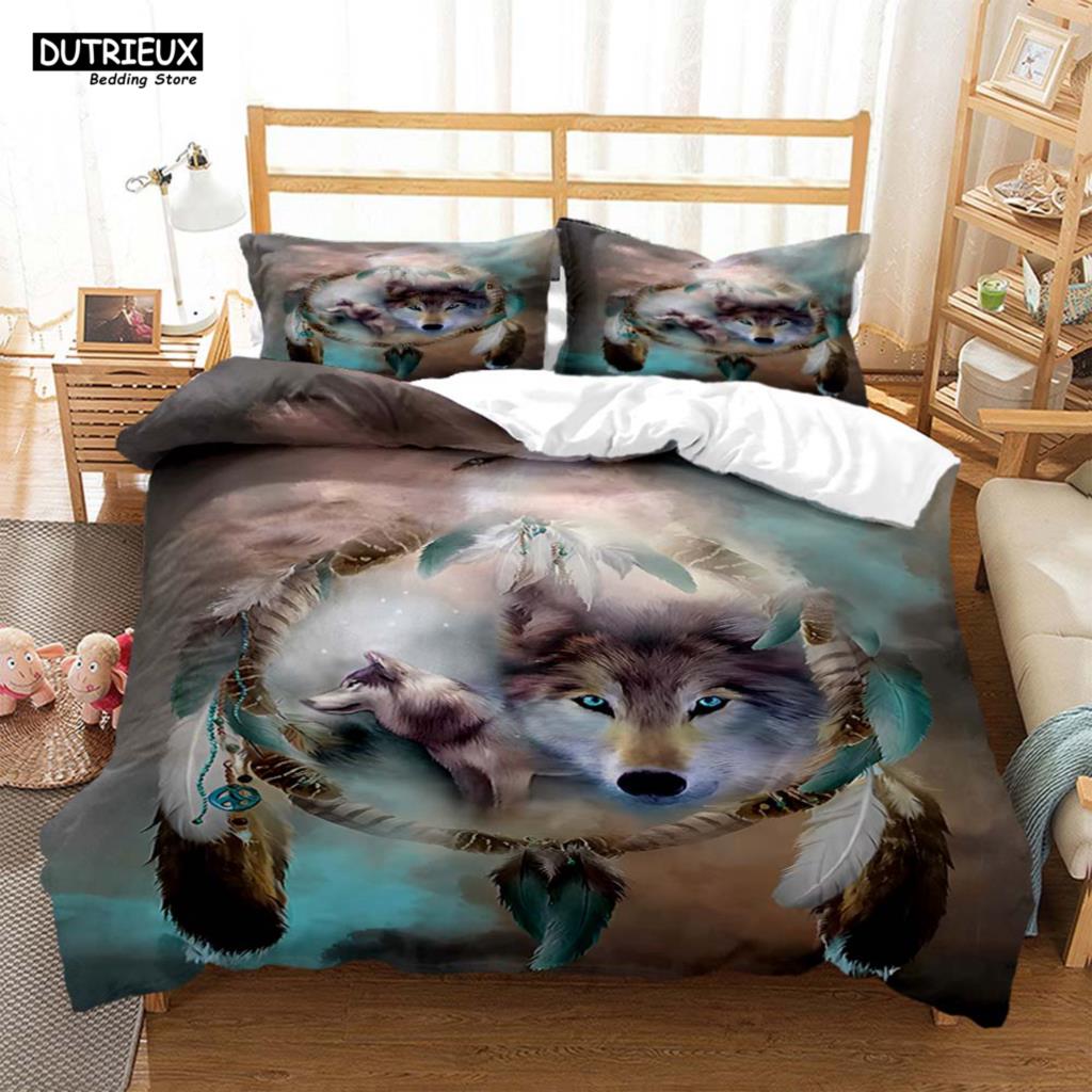 Forest Animal Wolf Printed Polyester Bedding Set Soft And Comfortable Comforter Bedding Sets Complete Size Customizable
