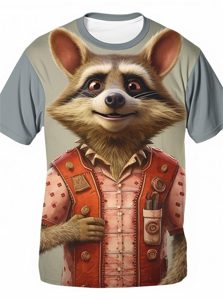 3d Print Funny Animal Raccoon T-Shirt For Men Summer Casual Short Sleeve T Shirt Streetwear