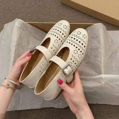 Sheepskin Version Flat-soled Ballet Shoes Women's New Super Soft Bag Head Sandals Hollow Breathable Mary Jane Shoes Dancing Shoes