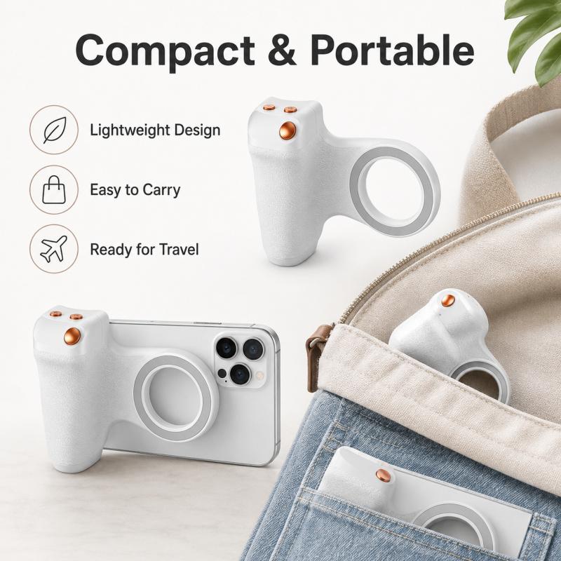 Magnetický Grip Stabilizátor pro Fotoaparát Telefonu, Bluetooth Dálková Spoušť s Ovládáním Zoomu, Ruční Stabilizátor proti Třesení pro Fotografování ze Smartphonu