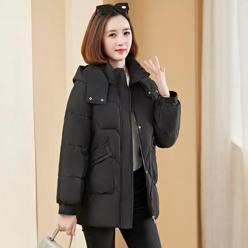 

Женская куртка с хлопковой набивкой прямого кроя, простая и универсальная, куртка с пуховой набивкой, утепленная теплая куртка с набивкой XS чёрный