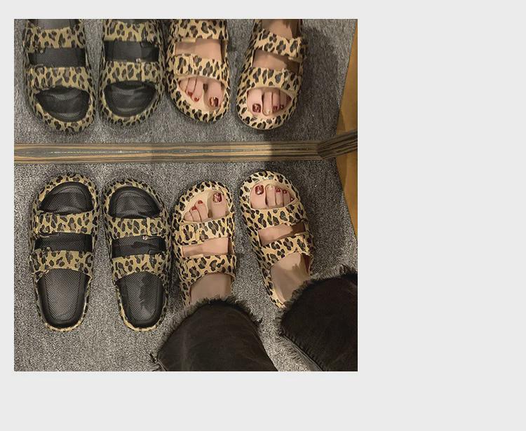 Sandale Flip Flop de vară pentru femei cu imprimeu leopard - fund gros, papuci de plajă în aer liber