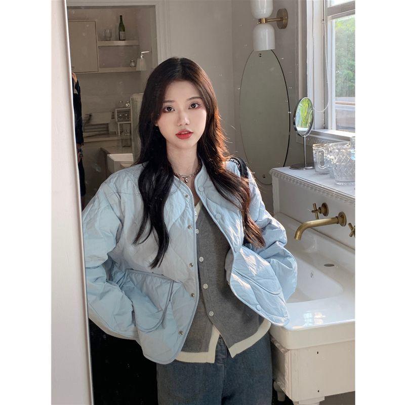 

Lingge синий хлеб хлопковая одежда осень-зима 2022 новое простое однотонное теплое хлопковое пальто в иностранном стиле женская мода