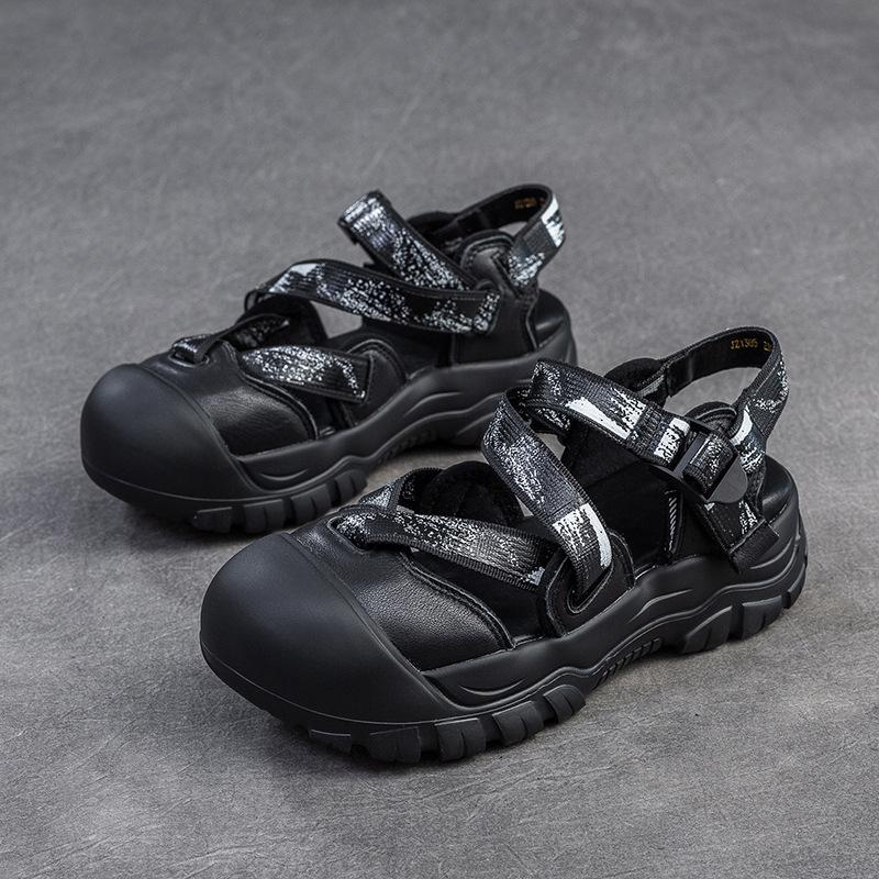 GKTINOO 2025 Summer Shoes Women Thick Soled Sandals Gladiator Hook&Loop Genuine Leather Sneakers Casual Platform Sandals Ladies