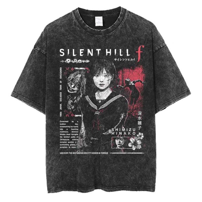 Silent Hill f Oversized T shirt 100% Cotton Vintage Washed T-shirt for  women hiphop streetwear P525 S
