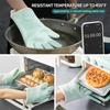 2PCS Silicone Oven Mitts Heat Resistant 450 Degrees Oven Glove Non-Slip Oven Gloves with Fingers Cotton Lined Kitchen Mitts