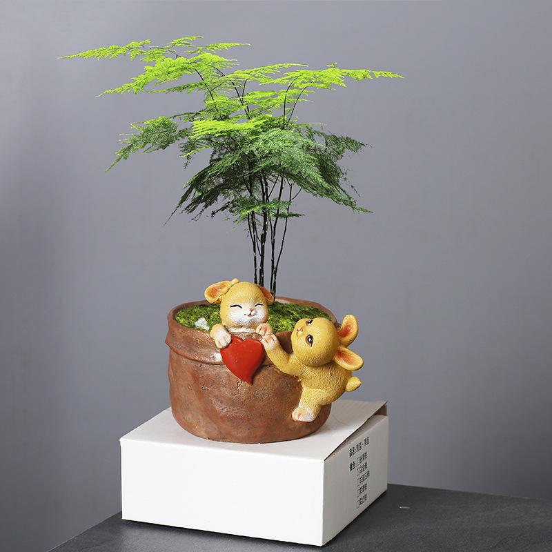 Cartoon Animal Cute Rabbit Gardening Succulent Flower Pot Plant Micro Landscape Green Plant Wenzhu Resin Pot Ornament