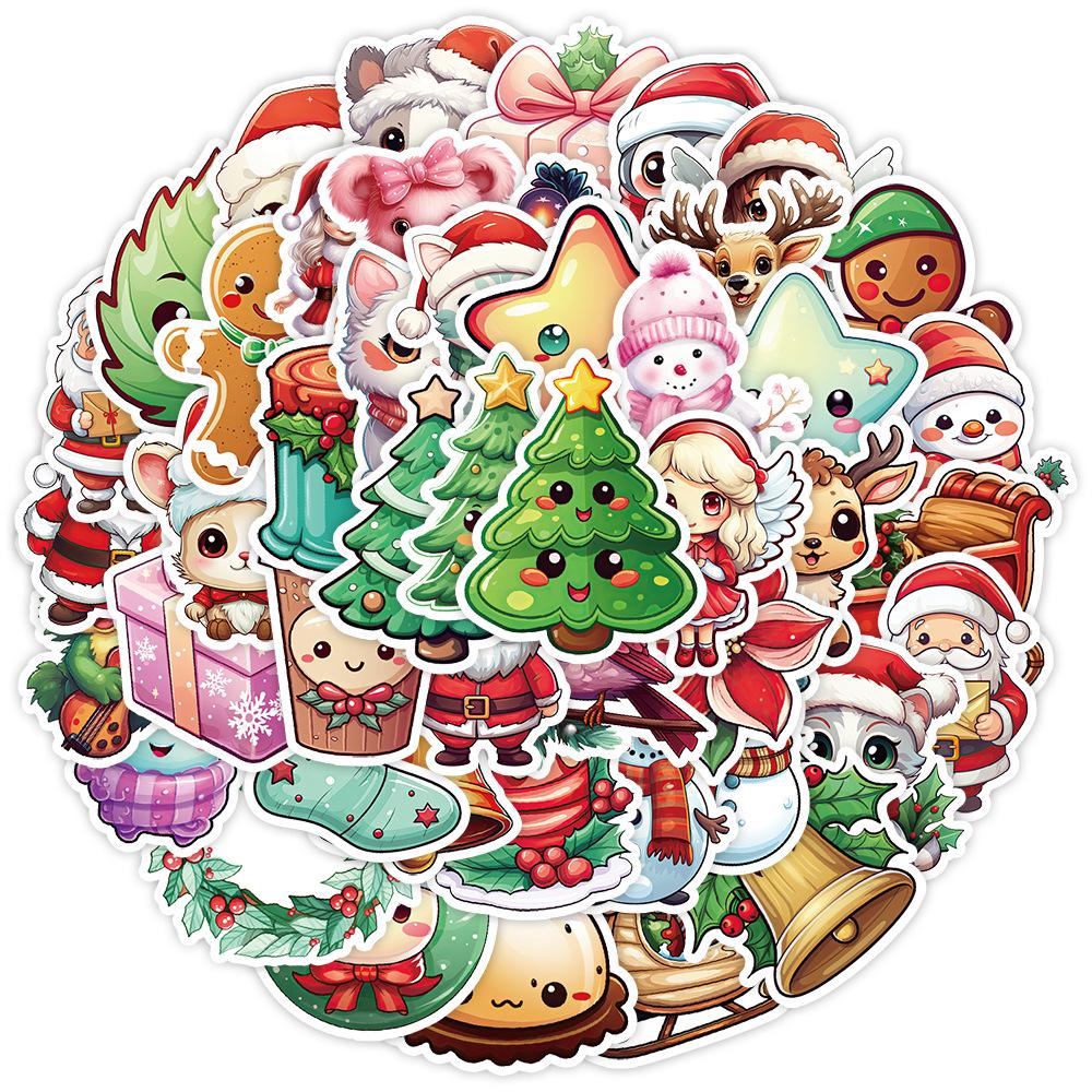 2024 Nordic Style Christmas Doodle Stickers - 50 Sheets for Water Bottles, Cups, and Children's DIY Decorations