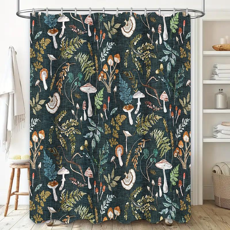 Mushroom Forest Shower Curtain Woodland Nature Decor Botanical Mushroomscape Bathroom Curtains Rustic Home Decor Vintage Cottage