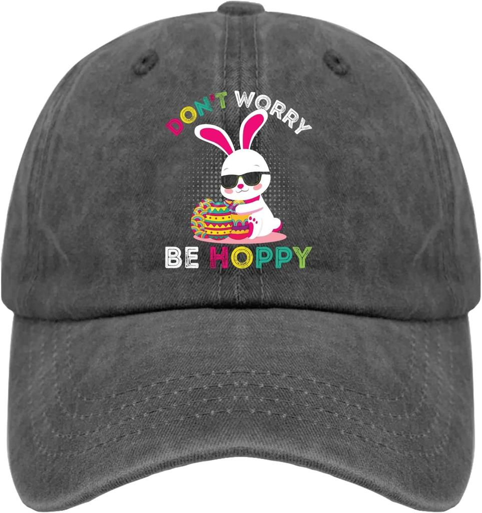 Dont Worry Be Hoppy Easter Bunny Baseball Cap Vintage Polyester Casual Dad Hat Unisex