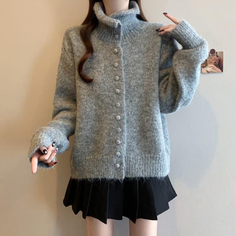 Oversized Womens Knit Sweater Winter Korean High Neck Rolled Edge Thick Warm Pullover Plus Size