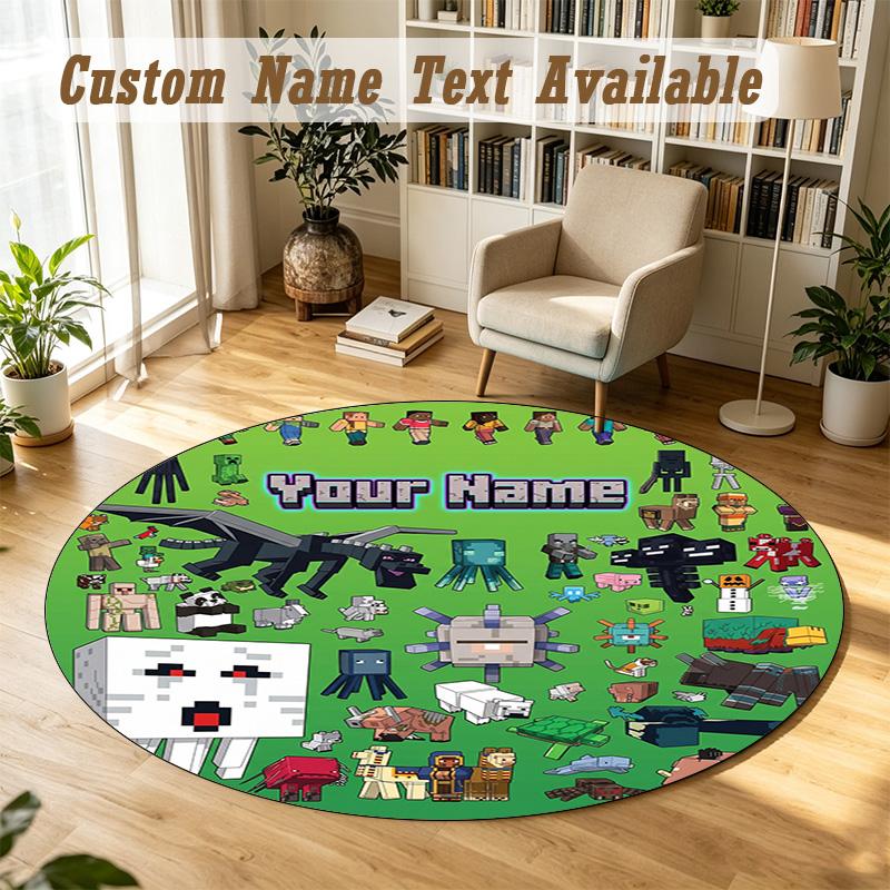 Round Rug Custom NameMinecraft Pattern Non Slip Carpet Home Floor Decor