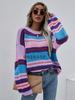 Autumn New Women's Clothing Rainbow Intercolor Knitted Sweater Pullover Women's Clothing Loose Sweater Women
