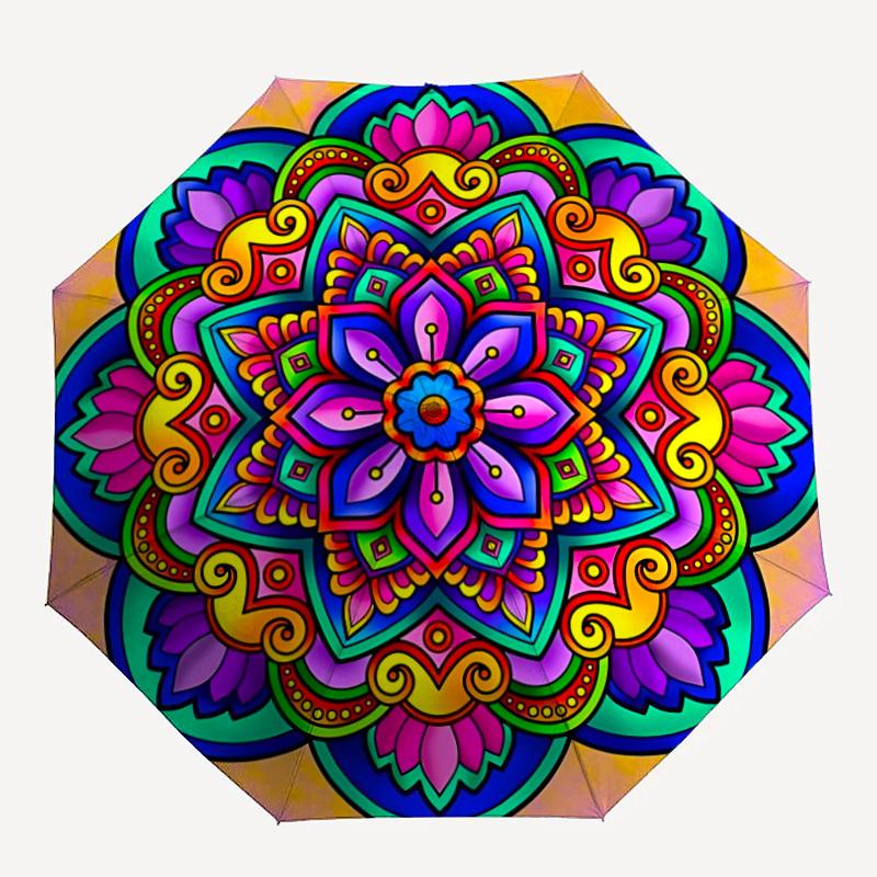1pc Colorful Mandala Pattern Automatic Umbrella - Automatic Opening And Closing, Sturdy Iron Frame, Formal Occasions yy251018120