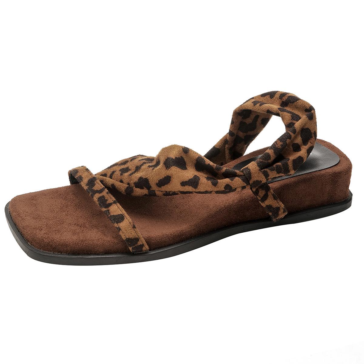 

Summer niche design two wear 3.5CM with retro simple open-toed ins fairy wind beach non-slip soft bottom Korean version 40 цветной печати леопарда