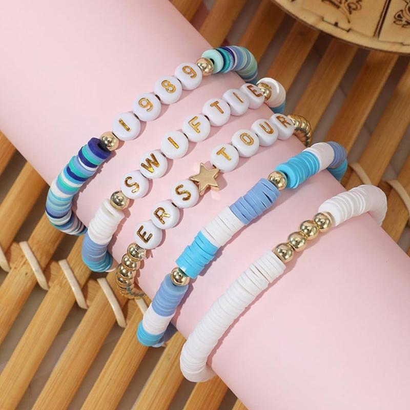5Pcs/lot Multicolor Soft Clay Beads Bracelets Beaded Elastic Bangles Stackable