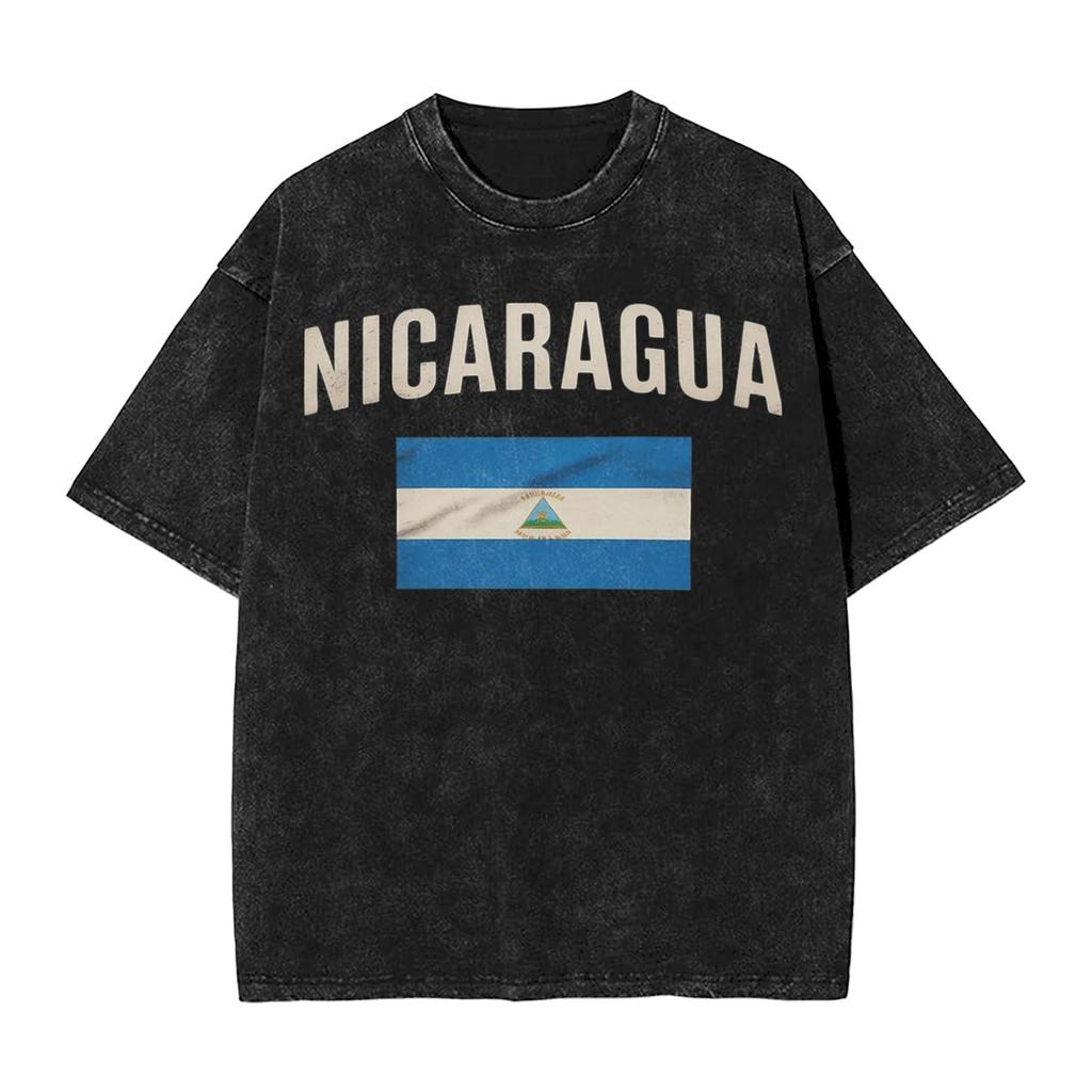 I Love Nicaragua Washed T Shirts Streetwear Hip Hop Vintage T-Shirt Tee Shirt for Wo Short Sleeve Oversize Graphic