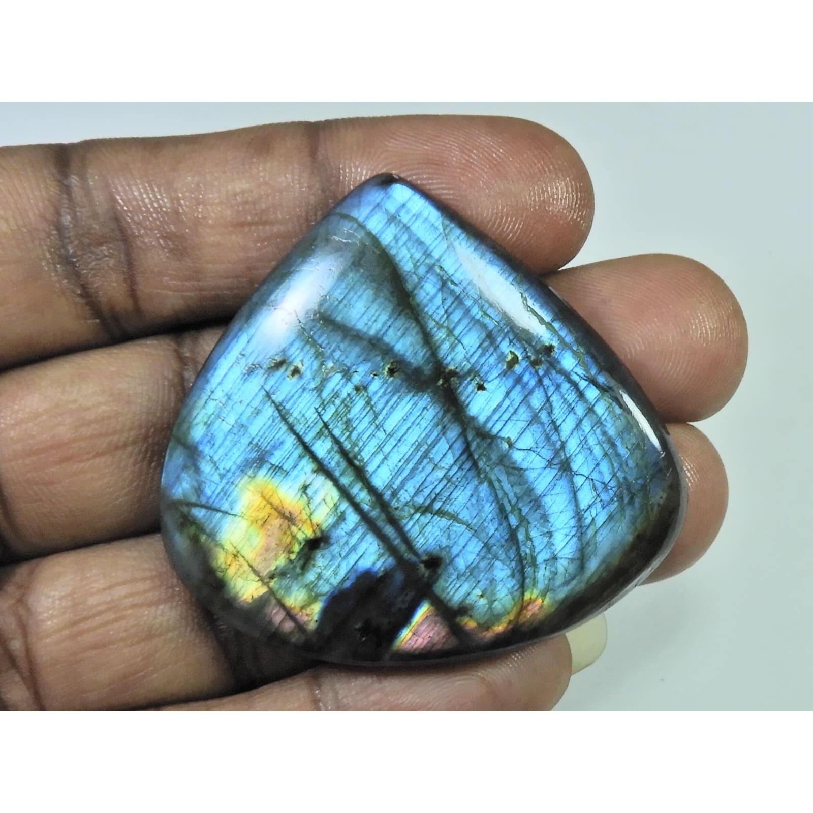 138Cts.Natural Labradorite Multi Fire Pear Cabochon Loose Gemstone 51X46X7MM D-229