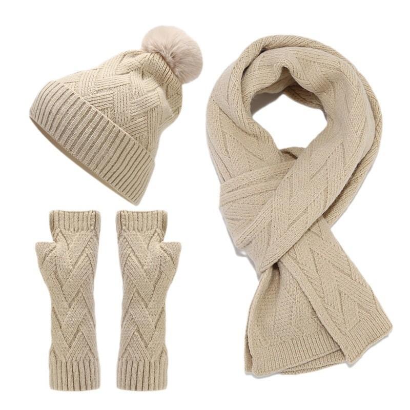 Knitted Autumn Winter Hat Gloves Scarf Set For Women And Men With Warmth And Style